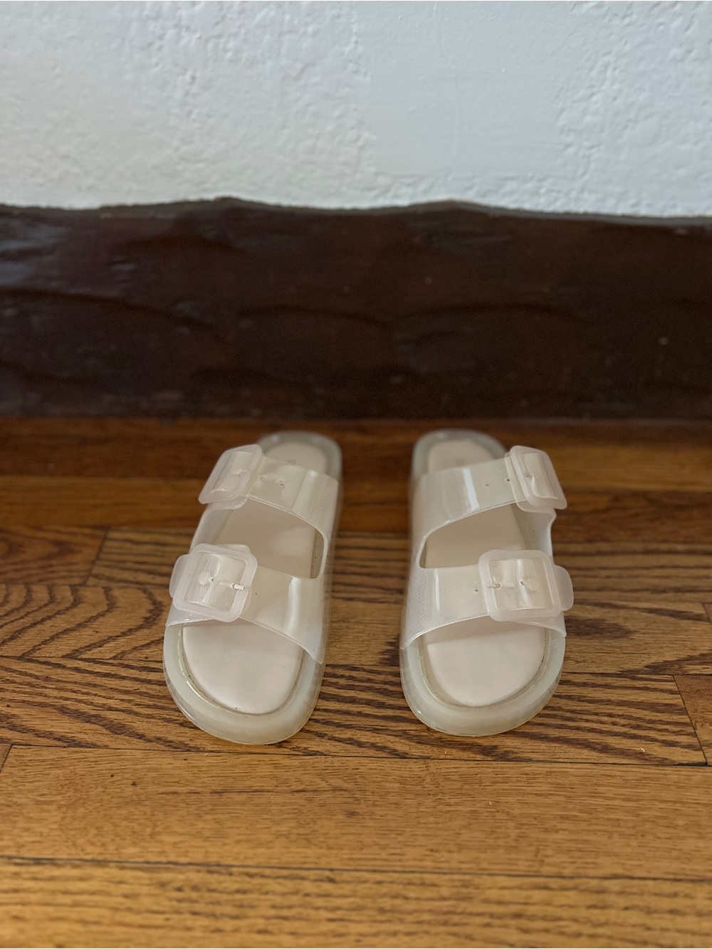 Clear Double-Buckle Slide Sandals - Cream